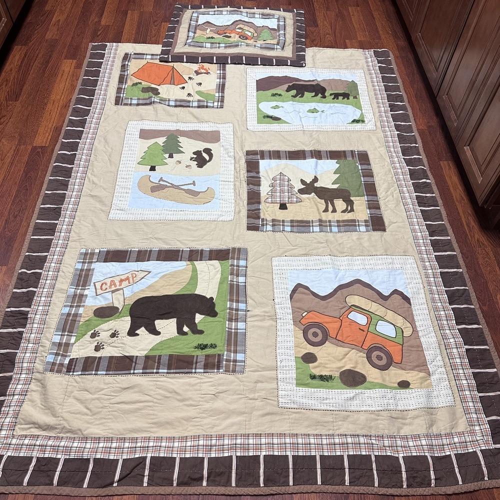 Woolrich Twin Quilt Sham Set Kids Big Bear Campground Camp Cabin Wilderness 2Pc